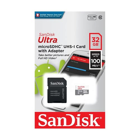 Карта памяти SanDisk Ultra Android microSDHC + SD Adapter 32GB 100MB/s Class 10