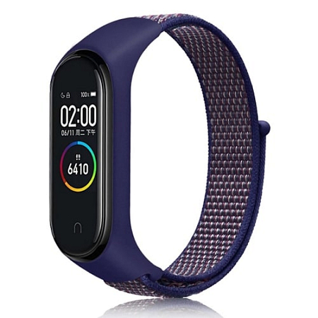 Ремешок для Mi Band 5 нейлоновый на липучке Темно-синий