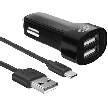 АЗУ Vespa 2USB, 2,4A + дата-кабель Type-C, 2А, 1м (черный)