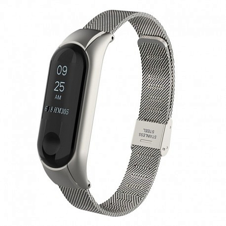 Миланский сетчатый браслет для Mi Band 3 Silver (Магнитный замок)