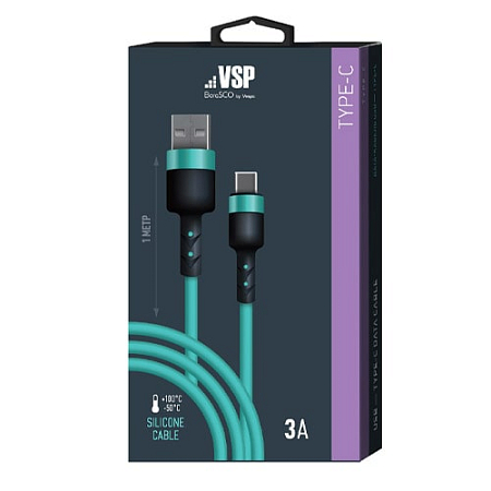 Дата-кабель Sillicone USB – Type-C, 3А, 1м, Тиффани, BoraSCO