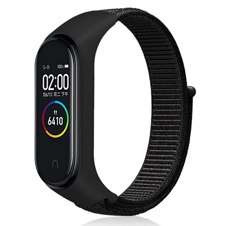 Ремешок для Mi Band 5 нейлоновый на липучке Черный