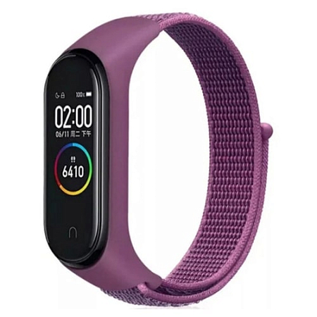 Ремешок для Mi Band 5 нейлоновый на липучке Фиолетовый