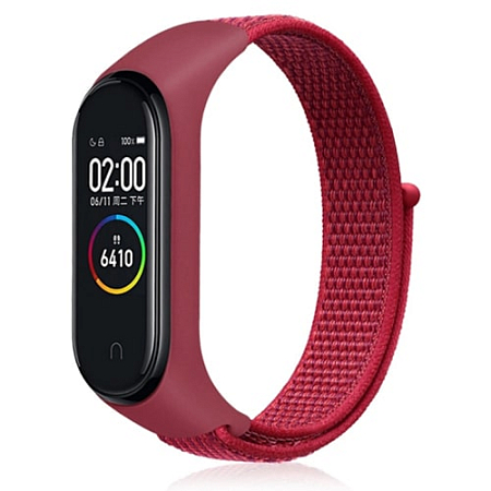 Ремешок для Mi Band 5 нейлоновый на липучке Красный